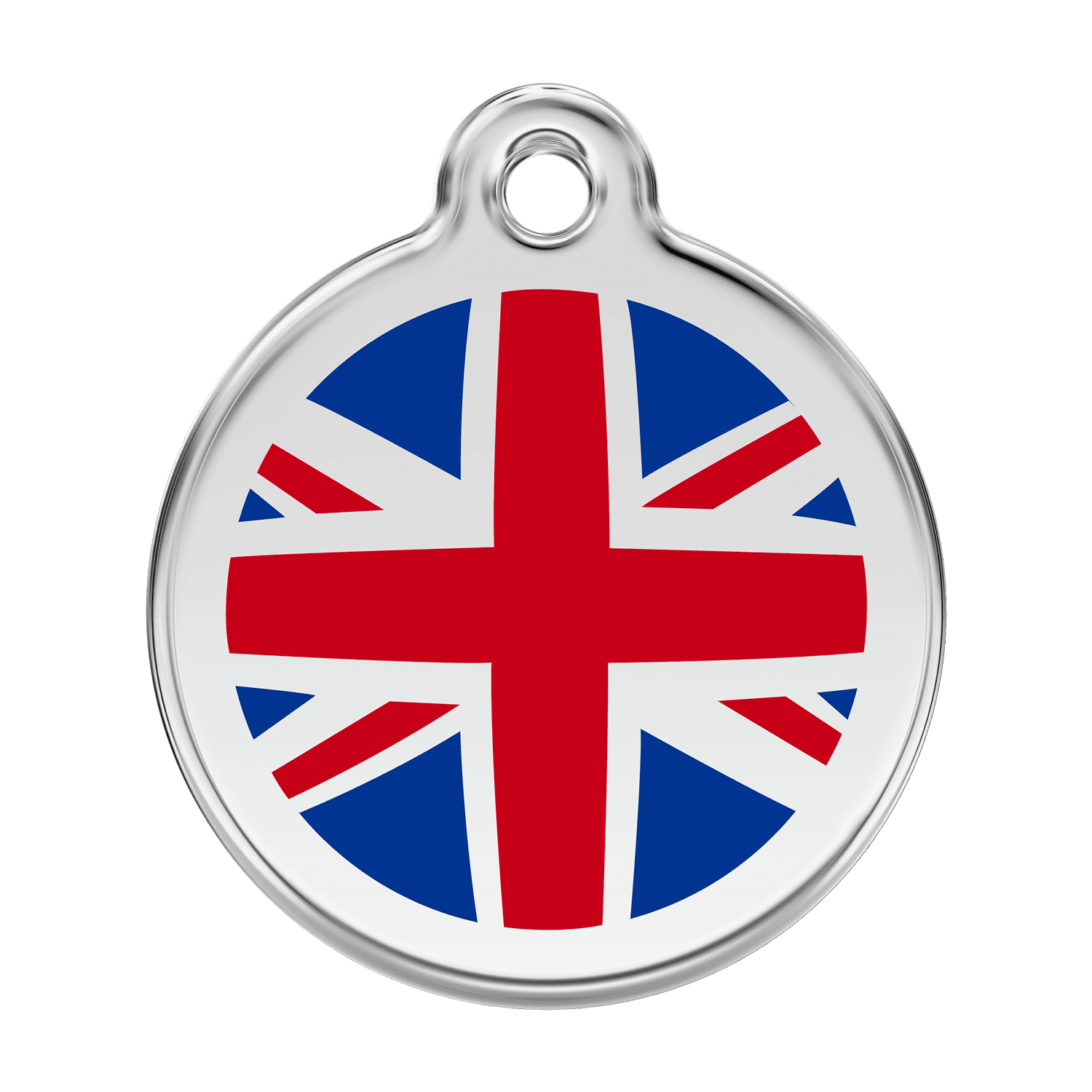 Vue avant - Médaille personnalisée pour chien Red Dingo Émail et acier inoxydable Drapeau britannique Bleu foncé - Size L
