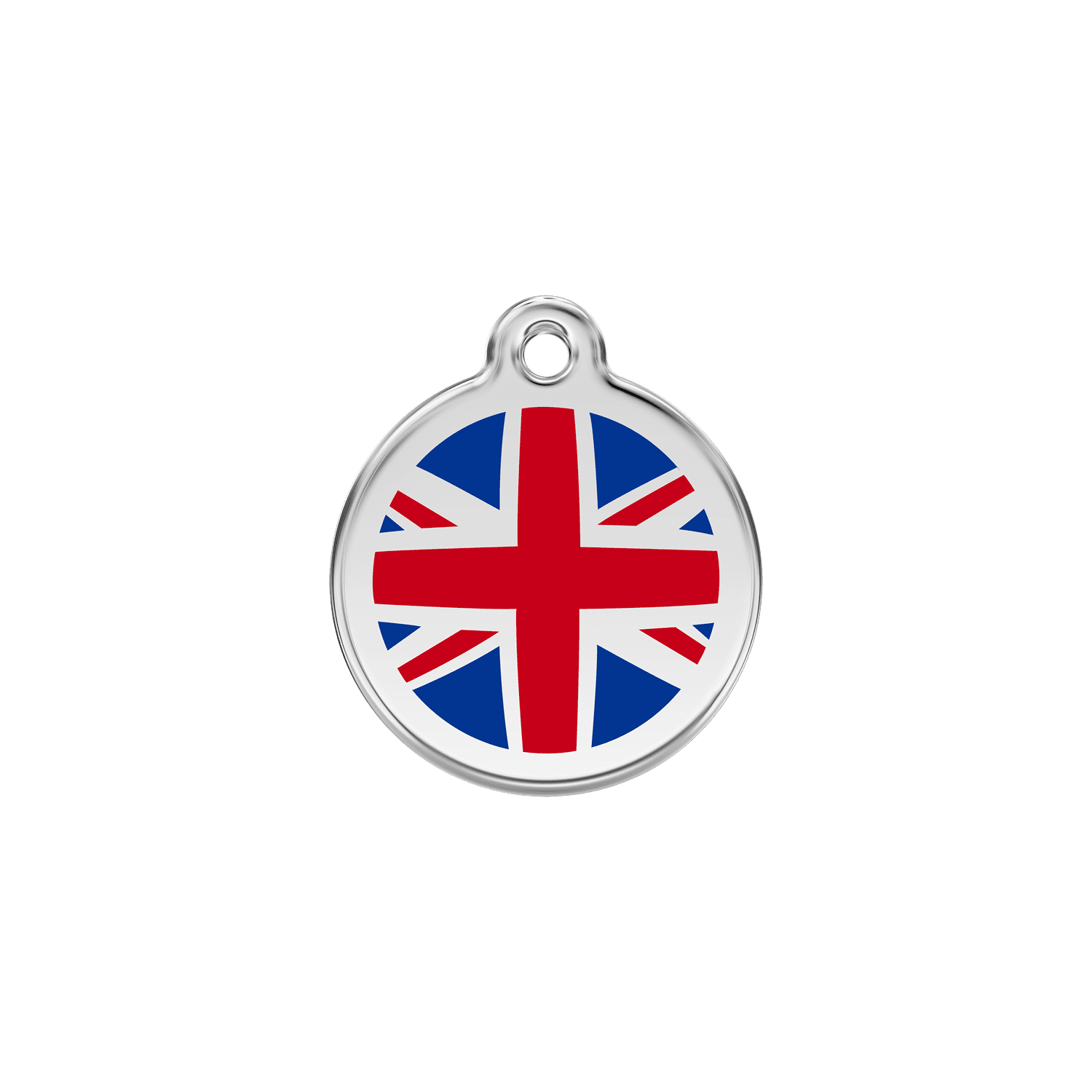 Vue avant - Médaille personnalisée pour chien/chat Red Dingo Émail/Acier inoxydable Drapeau britannique Bleu foncé - Size S - 01-UK-DB-SM