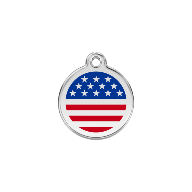 Vue avant - Médaille personnalisée pour chien ou chat - Red Dingo - Drapeau américain - Size S - Bleu foncé