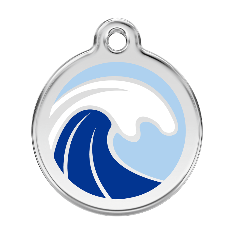 Vue avant - Médaille personnalisée pour chien en émail et acier inoxydable - Motif Vague - Bleu clair - Size L - Red Dingo