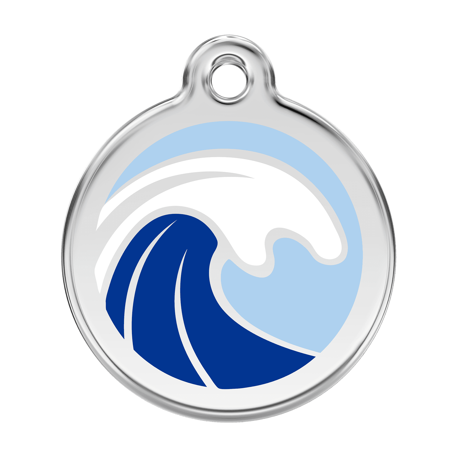 Vue avant - Médaille personnalisée pour chien en émail et acier inoxydable - Motif Vague - Bleu clair - Size L - Red Dingo