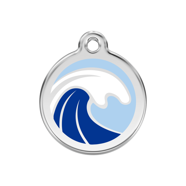 Vue avant - Médaille personnalisée pour chien Red Dingo Émail et acier inoxydable Vague Bleu clair M - 30.00mm - 16.1 G