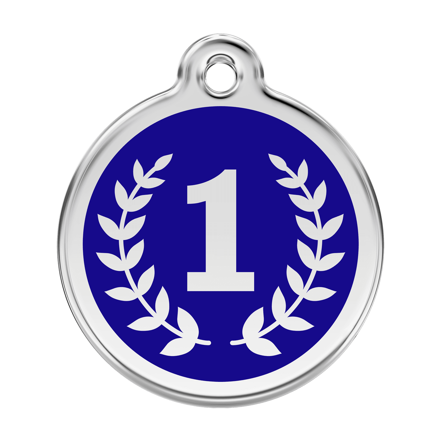 Vue avant - Médaille personnalisée pour chien Red Dingo Émail et acier inoxydable - Motif Gagnant - Bleu foncé - Size L