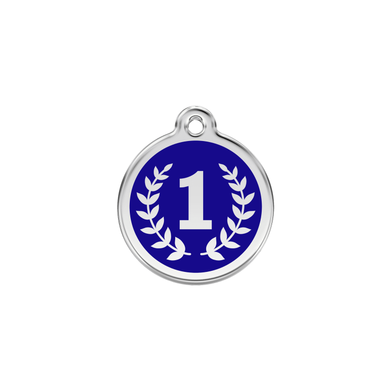 Vue avant - Médaille personnalisable pour chien/chat Red Dingo Émail/Acier inoxydable Bleu foncé - Size S