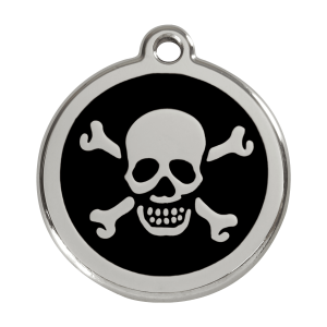Large Black Skull Dog ID Tag in Enamel and Stainless Steel