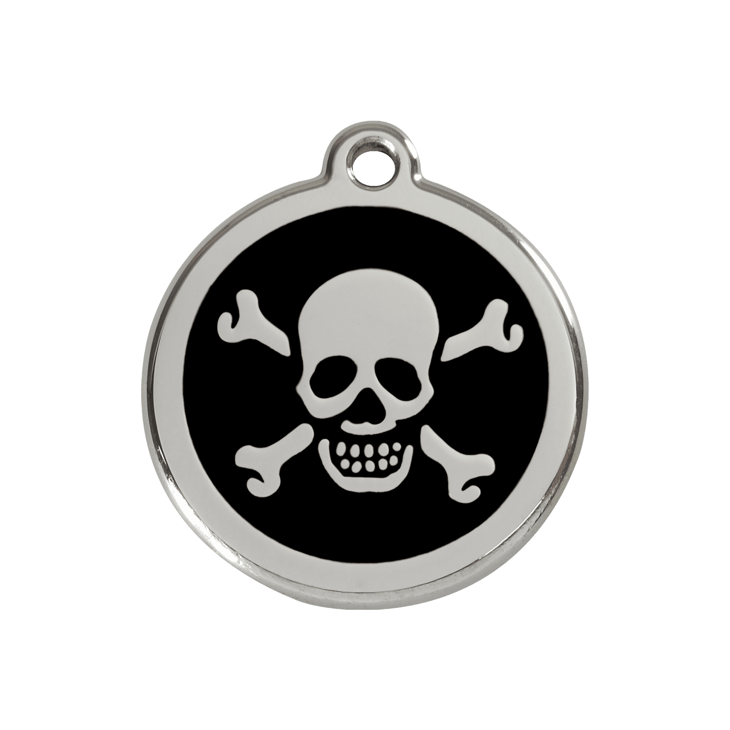Vue avant - Médaille personnalisée pour chien Red Dingo Émail et acier inoxydable - Tête de mort noir - Size M