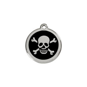 Small Black Skull Cat ID Tag in Enamel and Stainless Steel