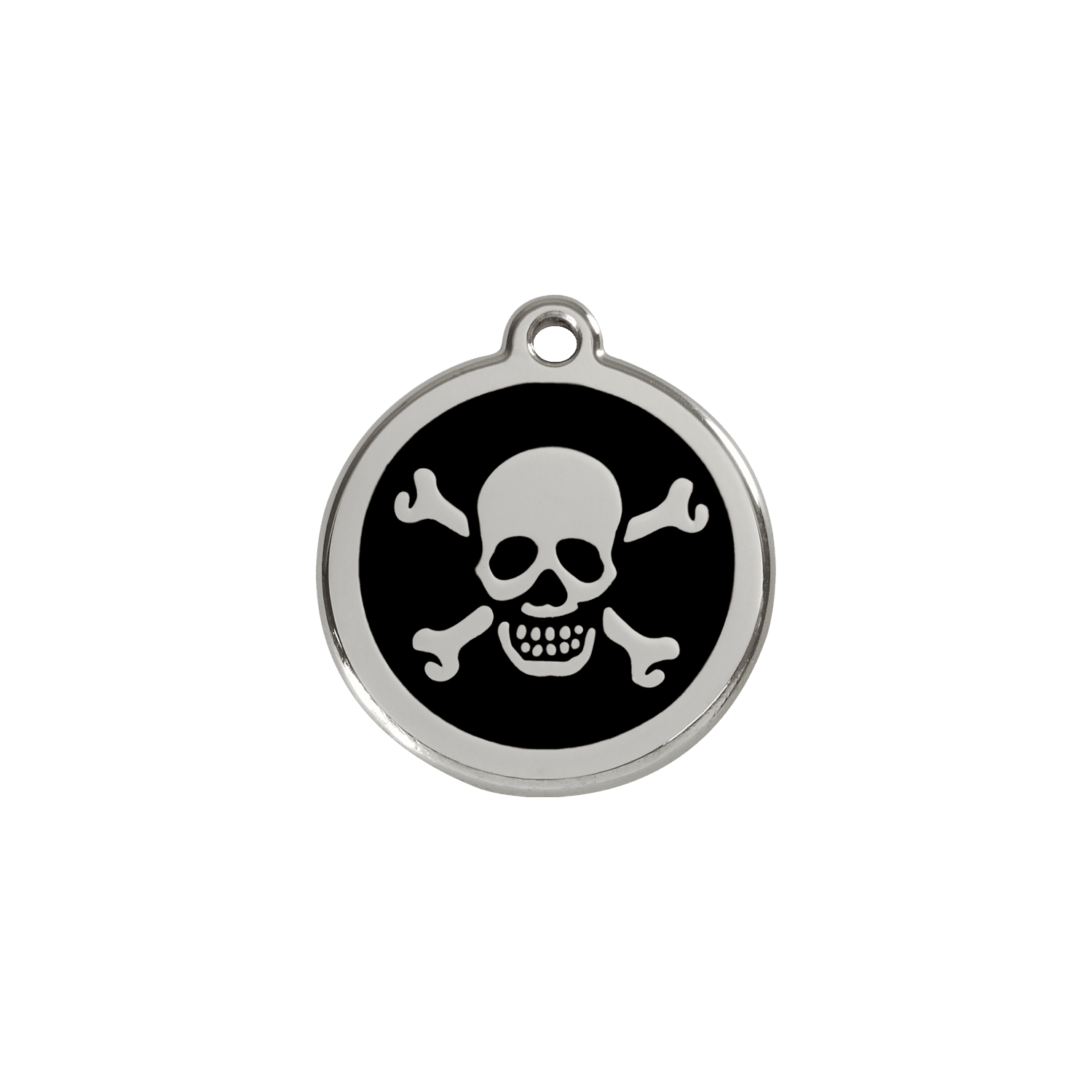 Vue avant - Médaille personnalisée pour chien/chat Red Dingo Émail et acier inoxydable - Tête de mort - Noir - Size S