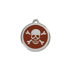 Small Brown Skull Cat ID Tag in Enamel and Stainless Steel