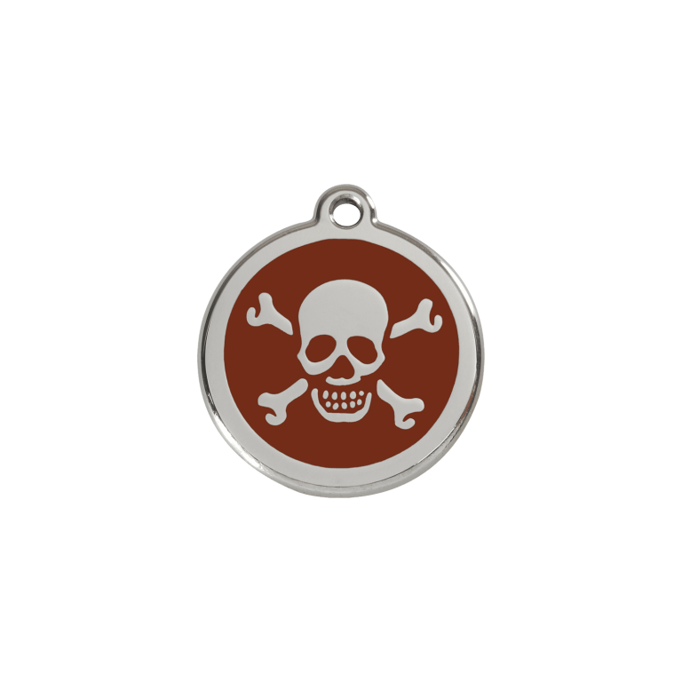 Vue avant - Médaille personnalisée en émail et acier inoxydable Red Dingo - Tête de mort brun - Size S