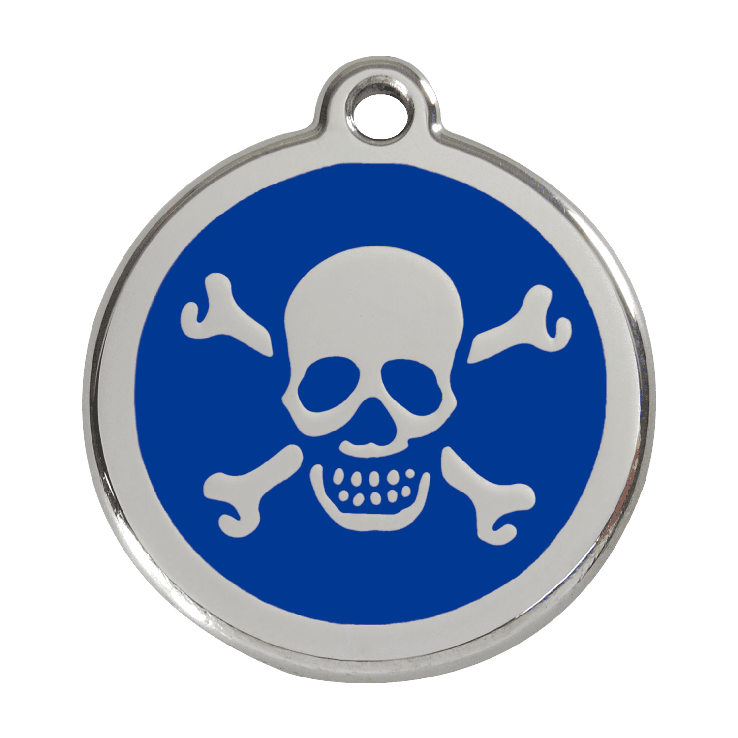 Vue avant - Médaille personnalisée pour chien Red Dingo Émail et acier inoxydable - Tête de mort - Bleu foncé - Size L