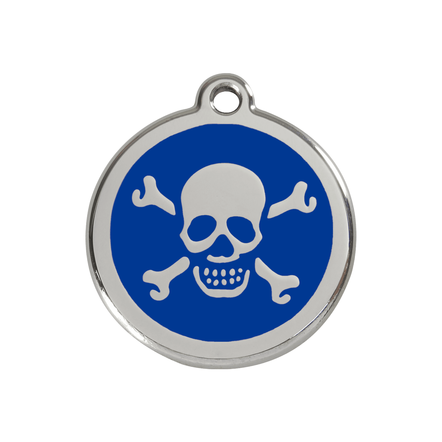 Vue avant - Médaille personnalisée pour chien Red Dingo Émail et acier inoxydable Tête de mort Bleu foncé - Size M
