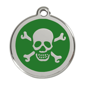 Green Skull Dog ID Tag Large Enamel & Stainless Steel