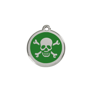 Small Green Skull Cat ID Tag in Enamel and Stainless Steel