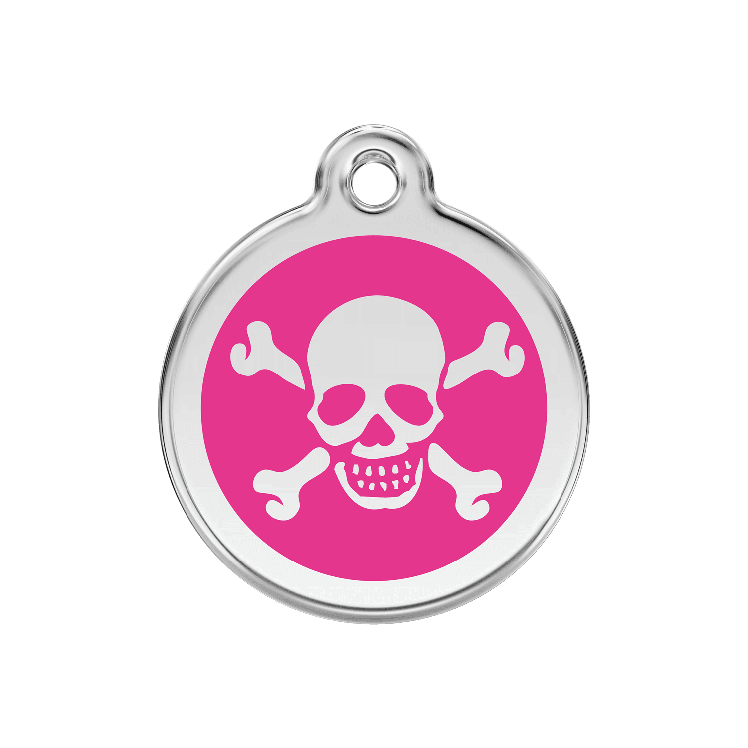 Vue avant - Médaille personnalisée Red Dingo Émail et acier inoxydable - Tête de mort - Rose vif - Size M