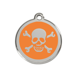 Orange Skull Dog ID Tag Medium Enamel & Stainless Steel