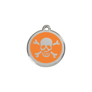 Orange Skull Cat ID Tag Small Enamel & Stainless Steel