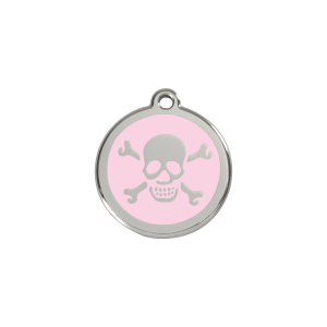 Small Pink Skull Cat ID Tag in Enamel and Stainless Steel
