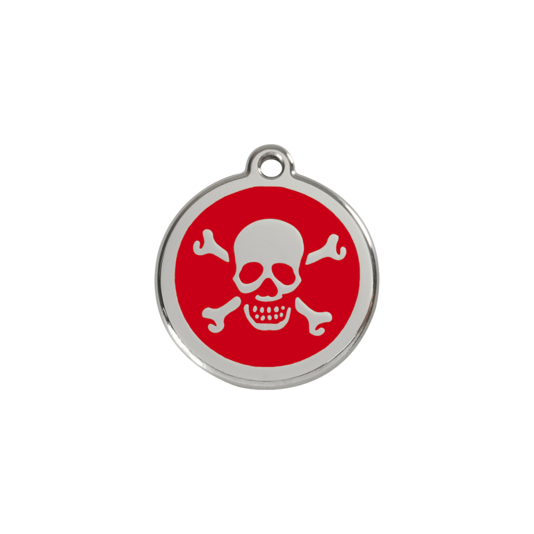 Vue avant - Médaille personnalisée Red Dingo Émail/Acier inoxydable - Tête de mort - Rouge - Size S