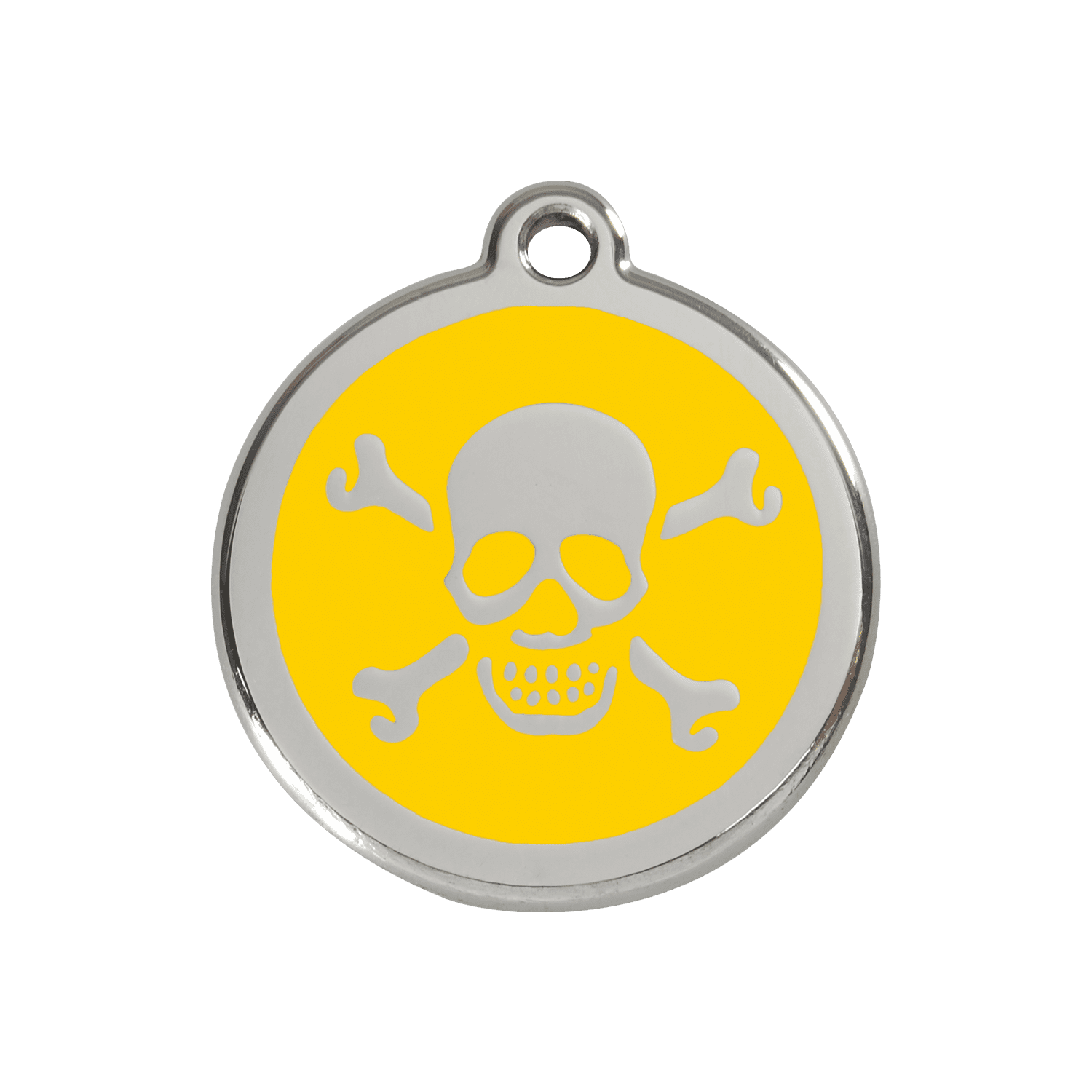 Vue avant - Médaille personnalisée pour chien/chat Red Dingo Émail/Acier Jaune 30mm - Tête de mort - Size M