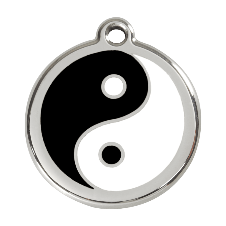 Vue avant - Médaille personnalisable pour chien Red Dingo Émail et acier inoxydable Ying et Yang Noir 38.00mm