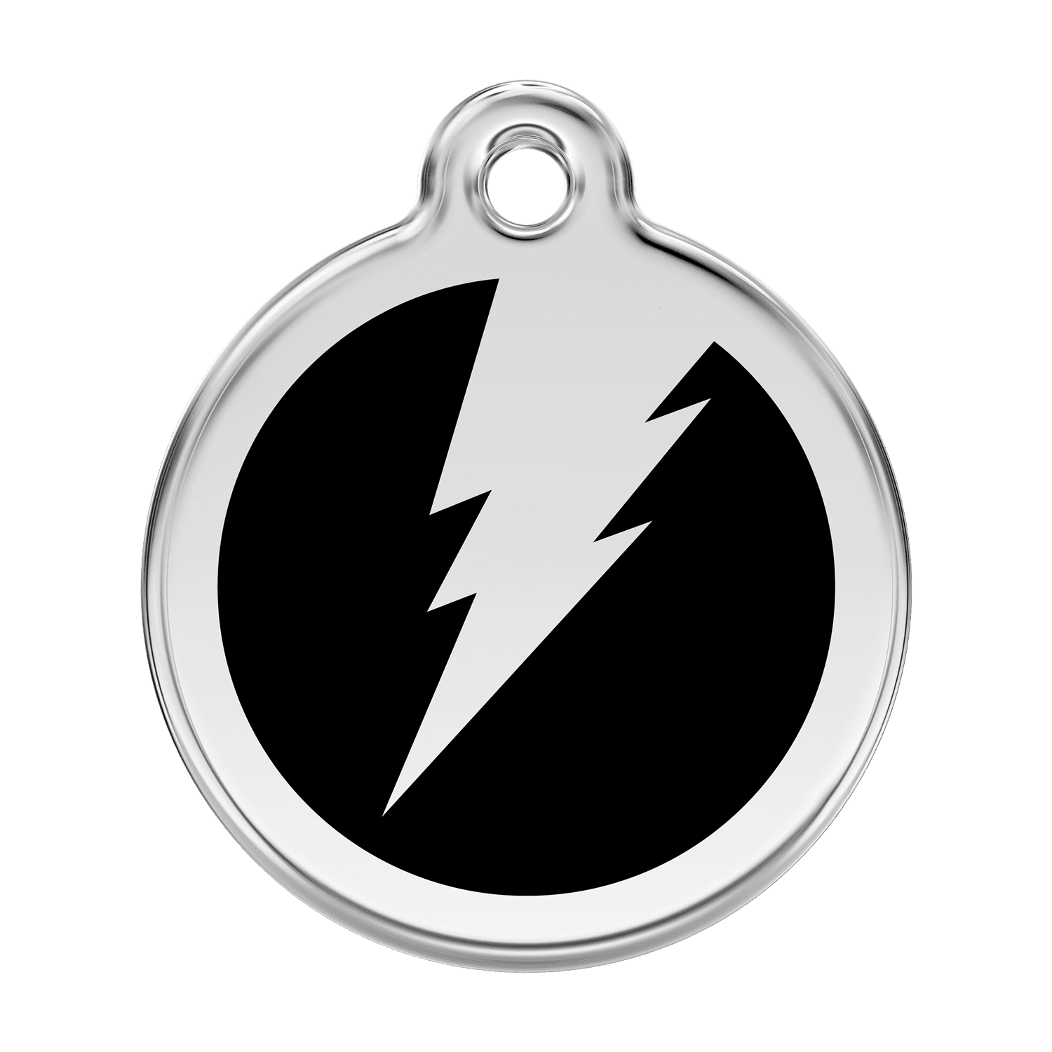 Vue avant - Médaille personnalisée pour chien Red Dingo Émail et acier inoxydable - Motif éclair - Noir - Size L