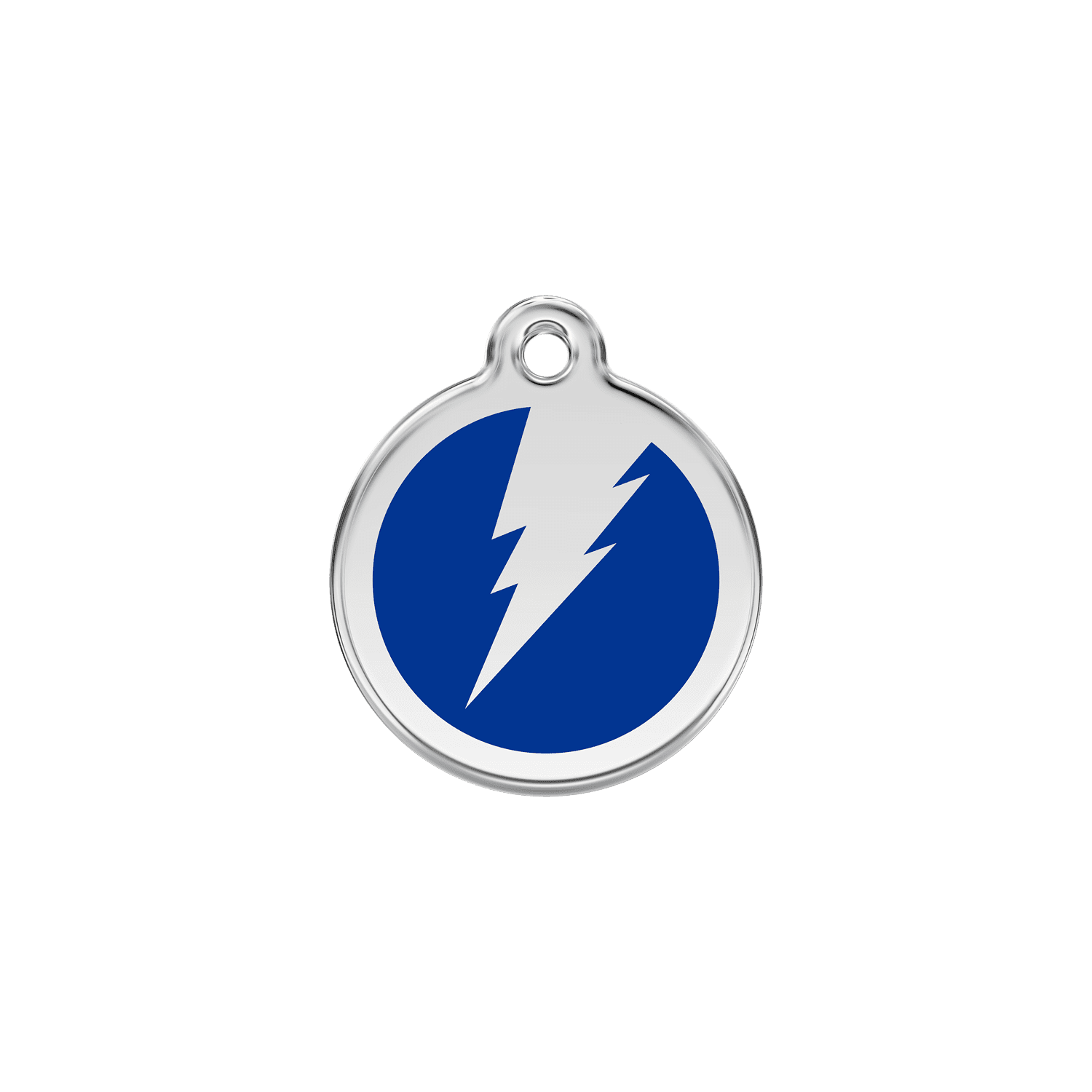 Vue avant - Médaille personnalisée pour chien/chat Red Dingo Émail et acier inoxydable - Motif éclair - Bleu foncé - Size S