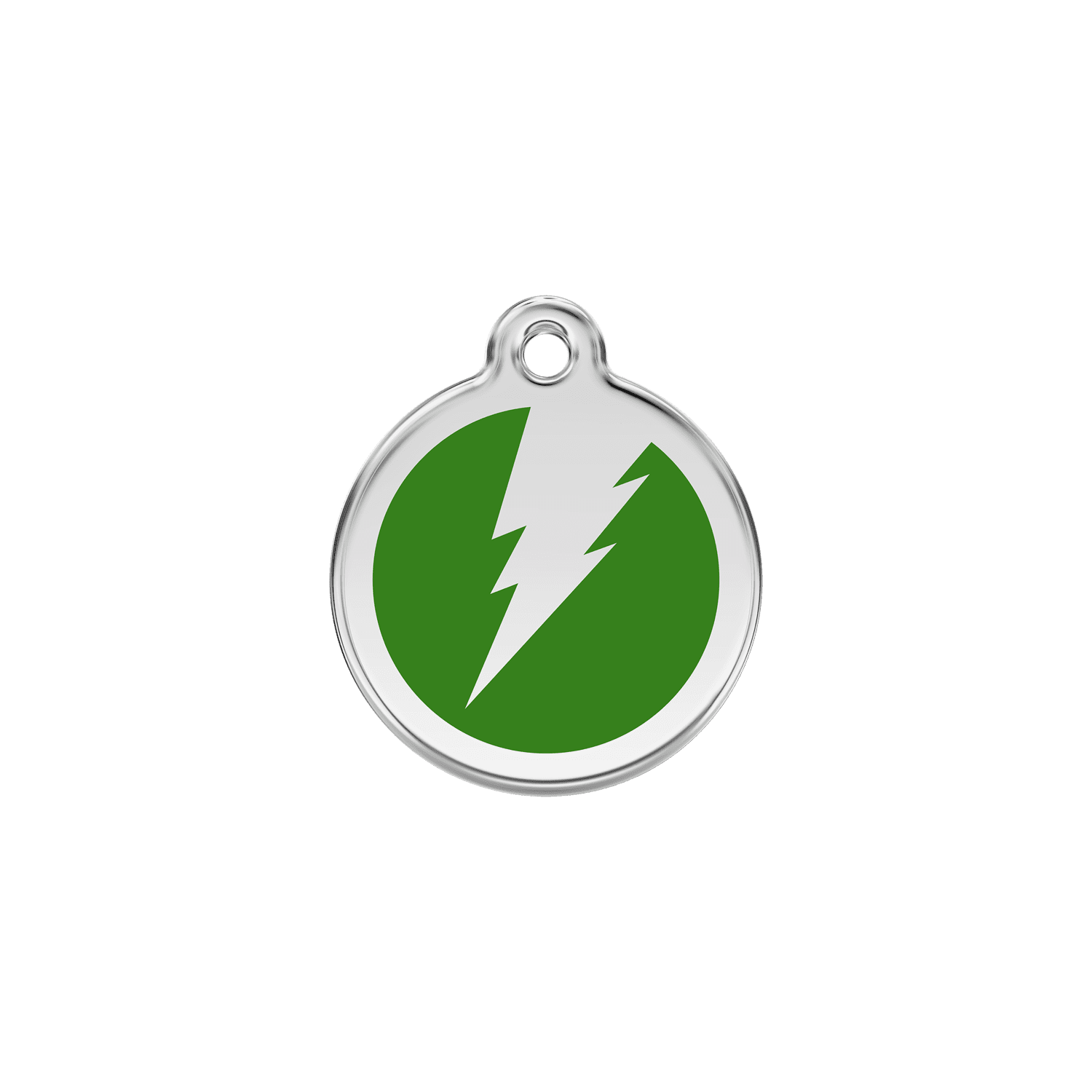 Vue avant - Médaille personnalisable pour chien/chat Red Dingo Émail et acier inoxydable - Motif éclair vert - Size S