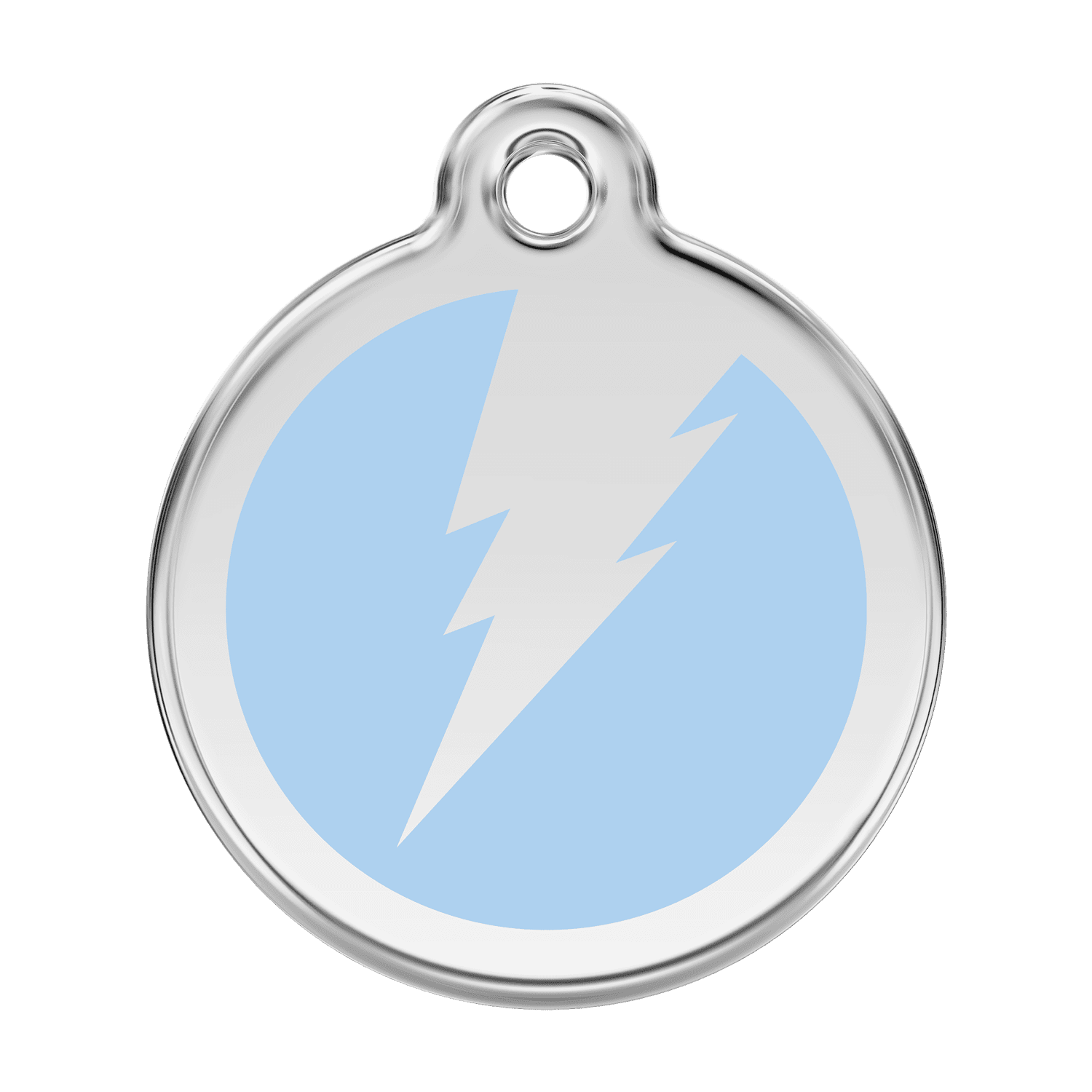 Vue avant - Médaille personnalisable pour chien Red Dingo Émail et acier inoxydable - Motif éclair - Bleu clair - Size L