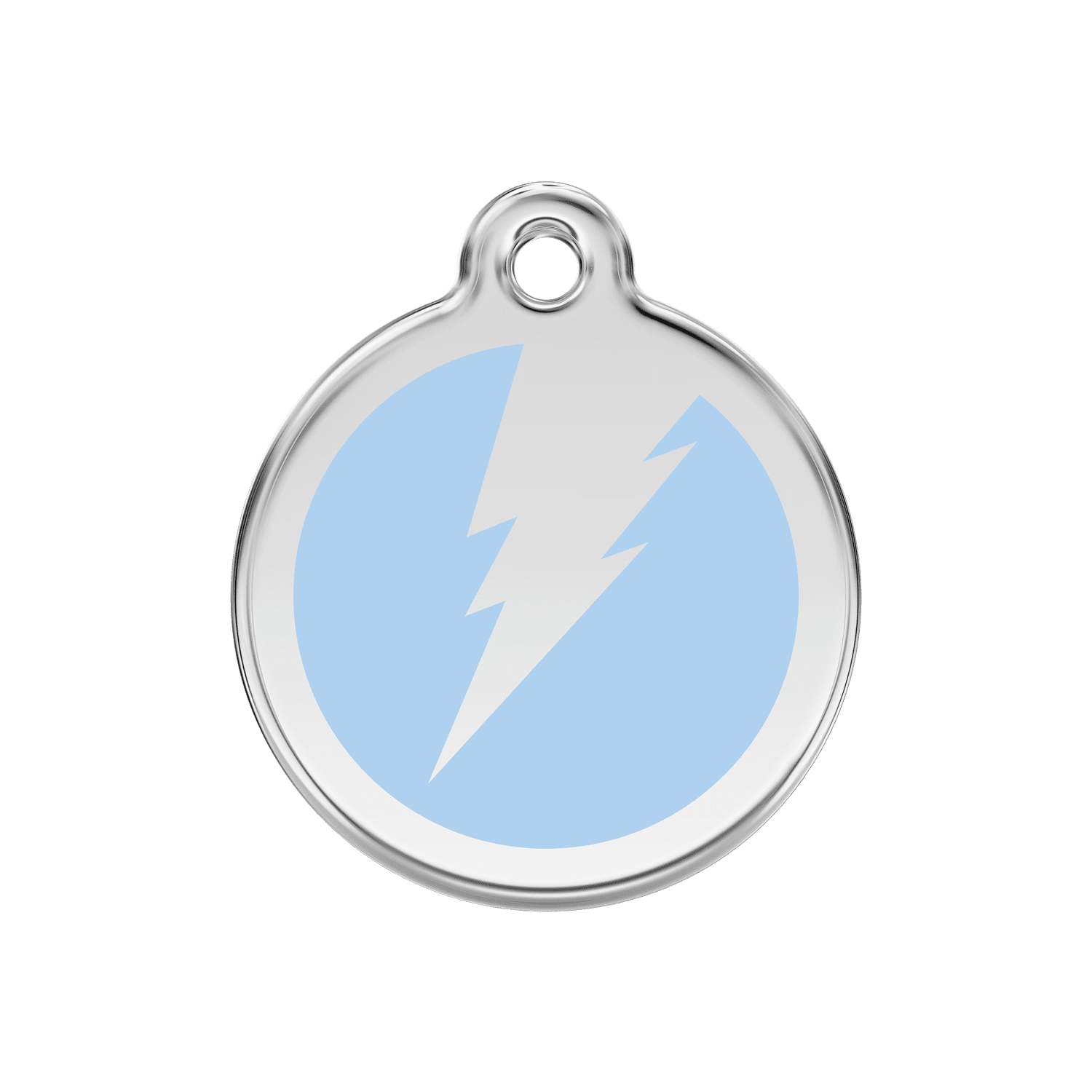 Vue avant - Médaille personnalisée pour chien Red Dingo Émail et acier inoxydable - Motif éclair - Bleu clair - Size M