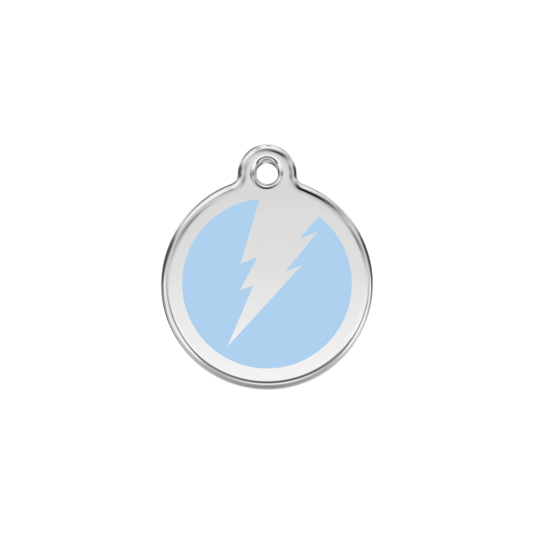 Vue avant - Médaille personnalisée Red Dingo Émail et acier inoxydable - Motif éclair - Bleu clair - Size S