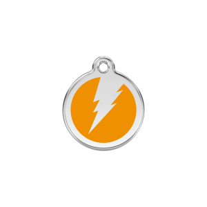 Small Orange Lightning Bolt Cat ID Tag in Enamel and Stainless Steel