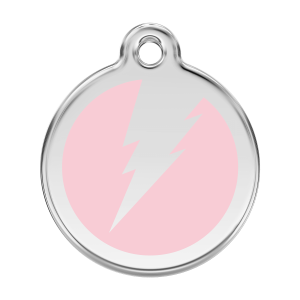 Large Pink Lightning Bolt Dog ID Tag in Enamel and Stainless Steel
