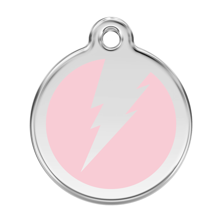 Vue avant - Médaille personnalisable pour chien Red Dingo Émail et acier inoxydable - Motif éclair - Rose - Size L