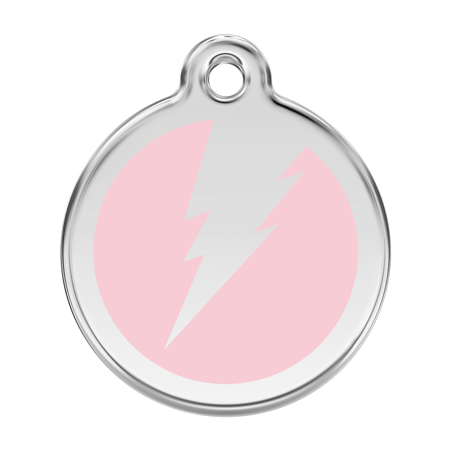 Vue avant - Médaille personnalisable pour chien Red Dingo Émail et acier inoxydable - Motif éclair - Rose - Size L