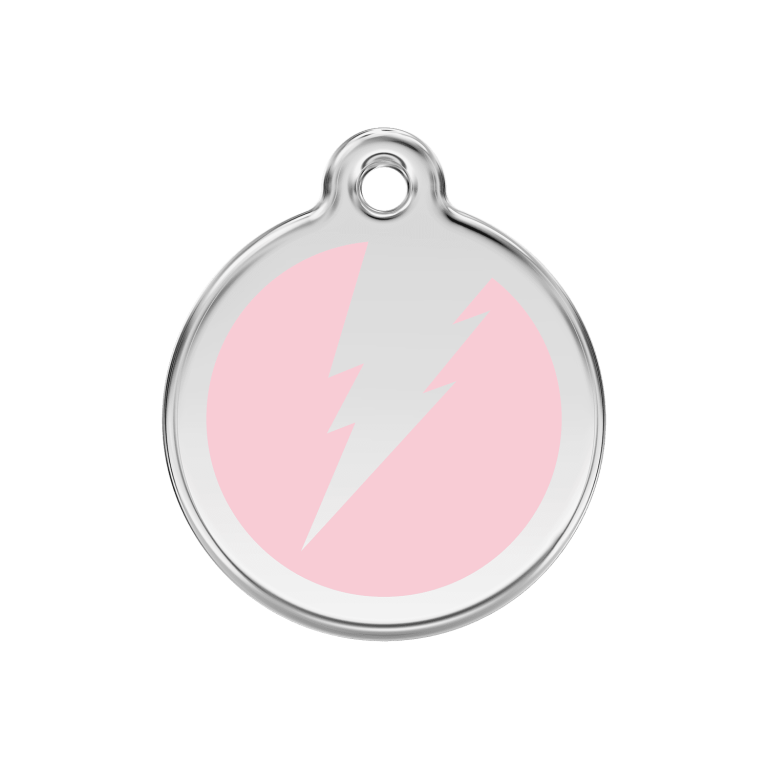 Vue avant - Médaille personnalisée pour chien Red Dingo Émail et acier inoxydable - Motif éclair - Rose - Size M