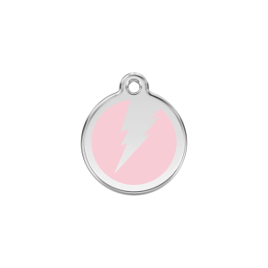 Small Pink Lightning Bolt Cat ID Tag in Enamel and Stainless Steel