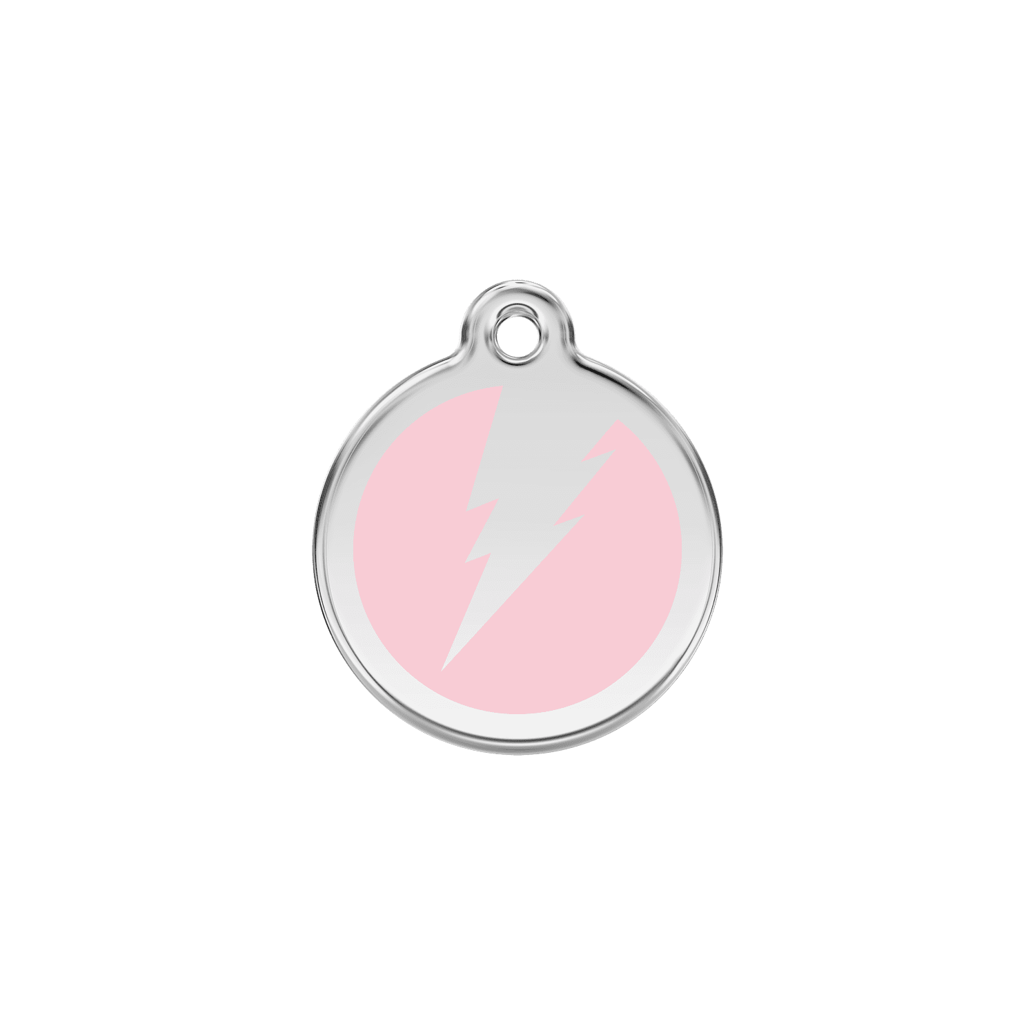 Vue avant - Médaille personnalisée pour chat en émail et acier inoxydable - Red Dingo - Motif éclair rose - Size S - 01-ZF-PK-SM