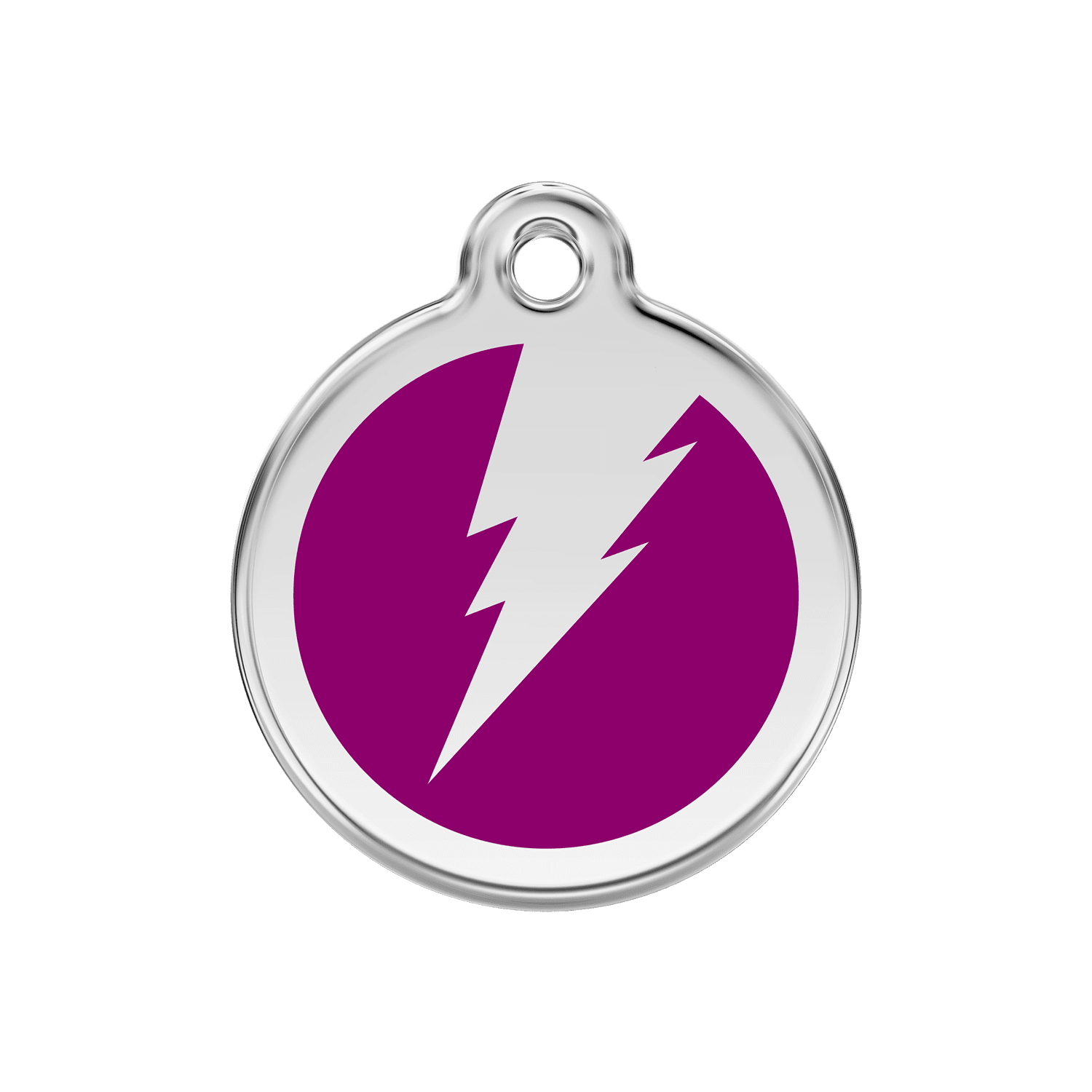 Vue avant - Médaille personnalisée pour chien/chat Red Dingo Émail et acier inoxydable - Motif éclair Violet - Size M