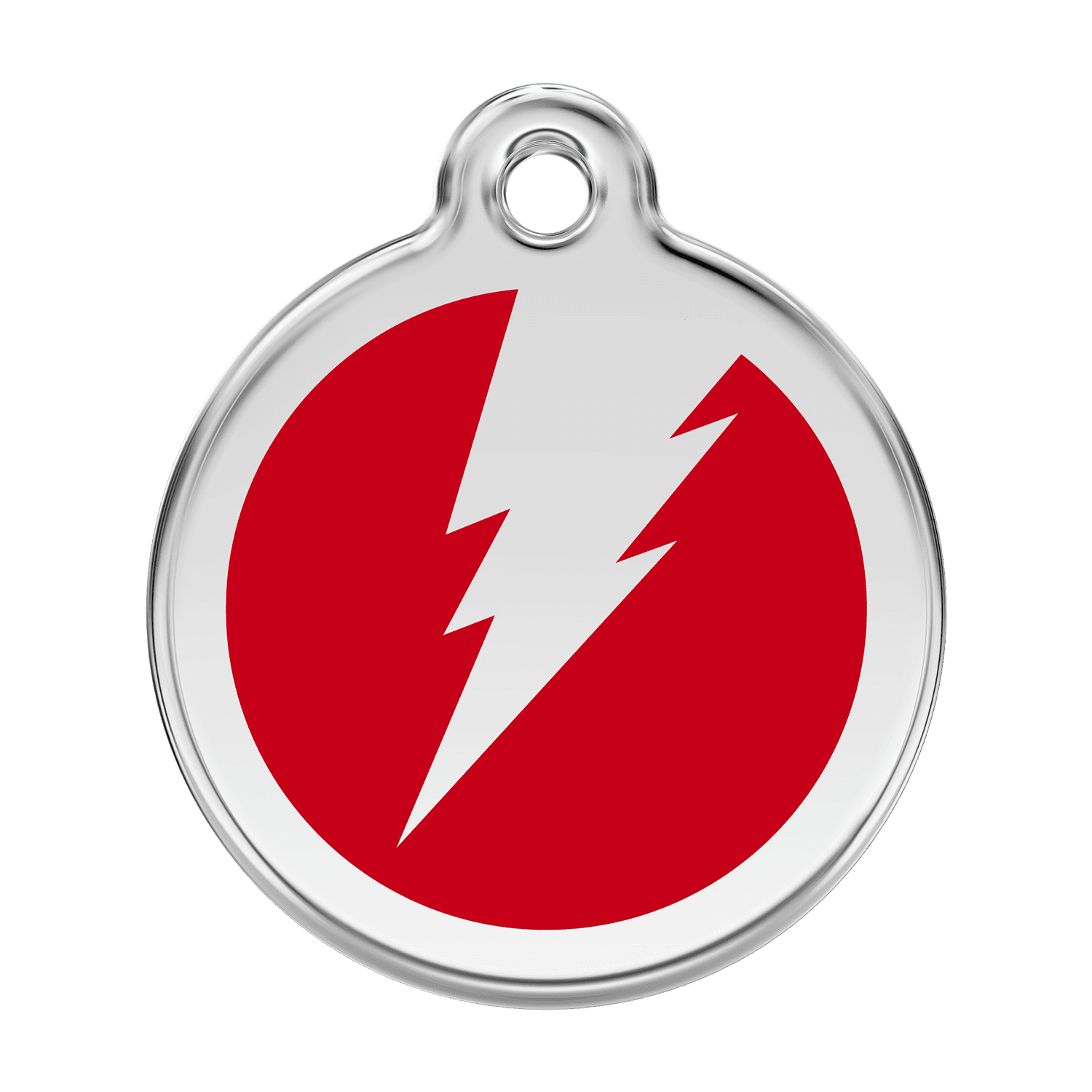 Vue avant - Médaille personnalisable pour chien Red Dingo Émail et acier inoxydable - Motif éclair rouge - Size L 38.00mm