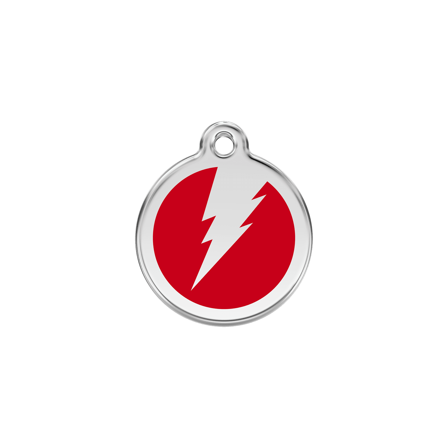 Vue avant - Médaille personnalisée pour chien/chat Red Dingo Émail et acier inoxydable - Motif éclair - Rouge - Size S