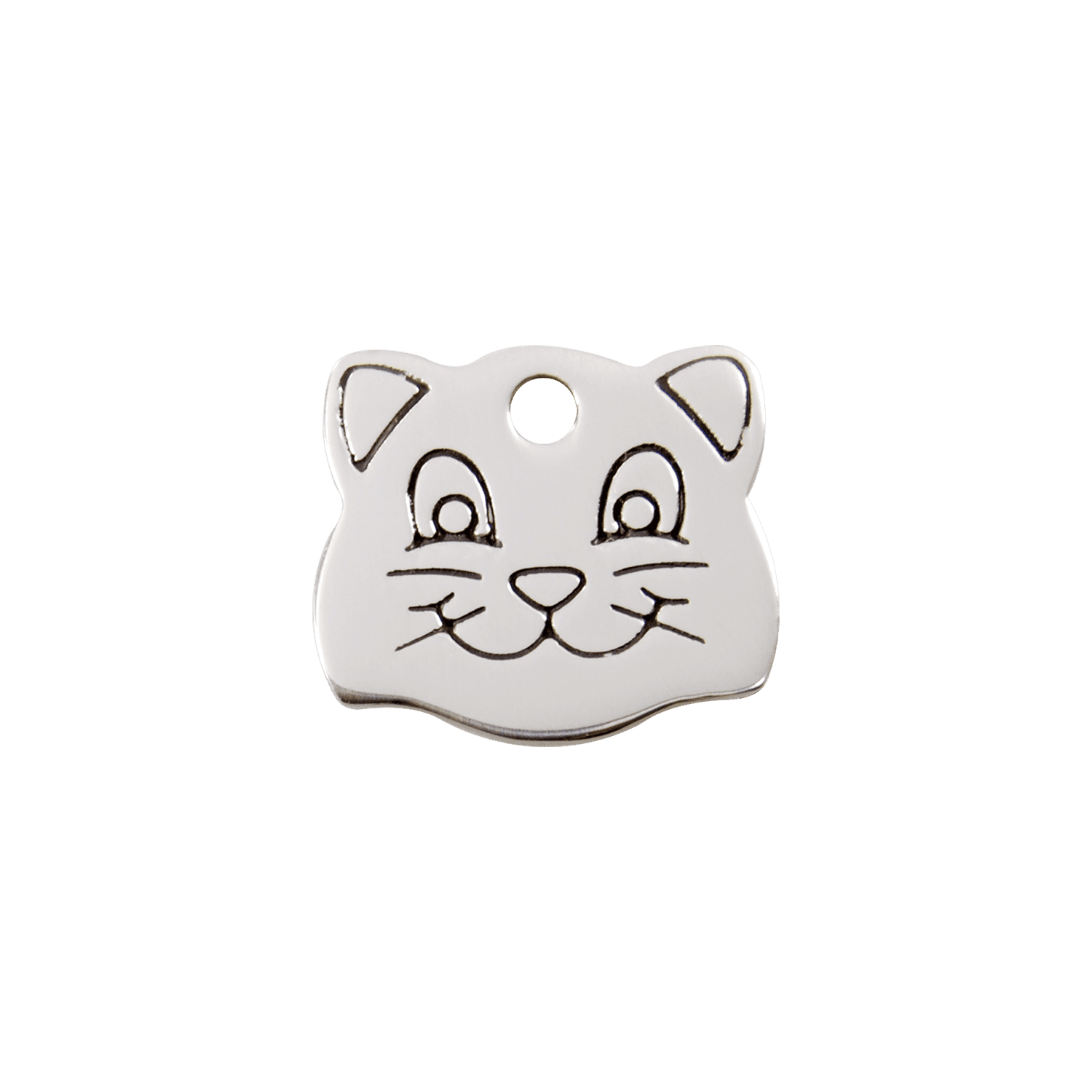 Vue avant - Médaille personnalisée pour chat Red Dingo - Plat en acier inoxydable - Tête de chat - Size S