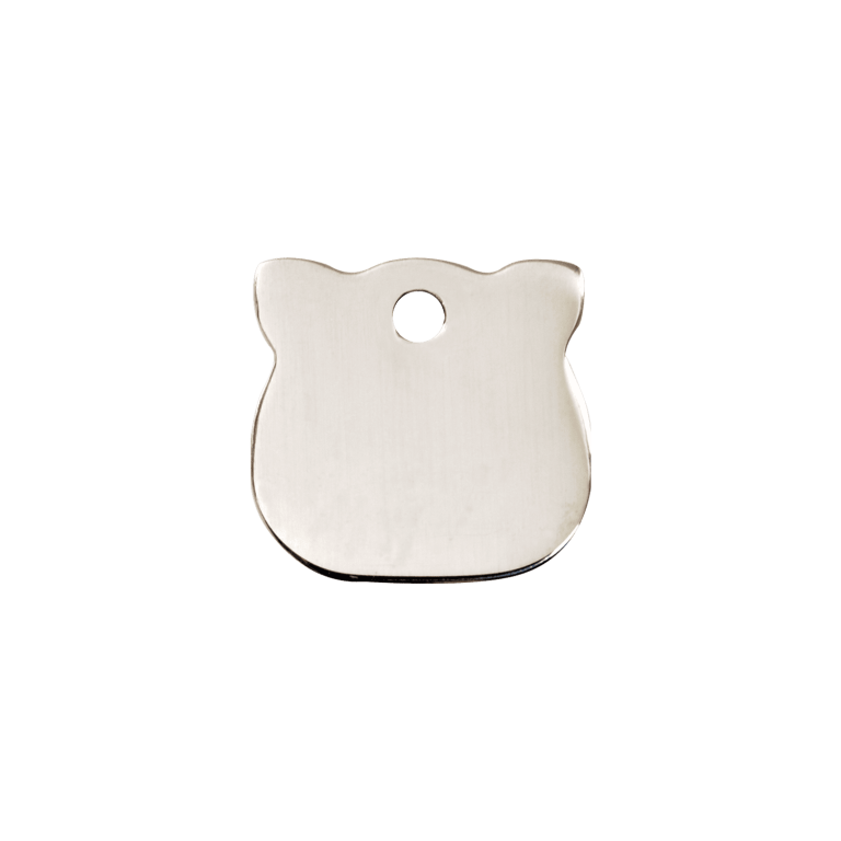 Vue avant - Médaille personnalisée pour chat Red Dingo - Plat en acier inoxydable - Tête de chat - Size S