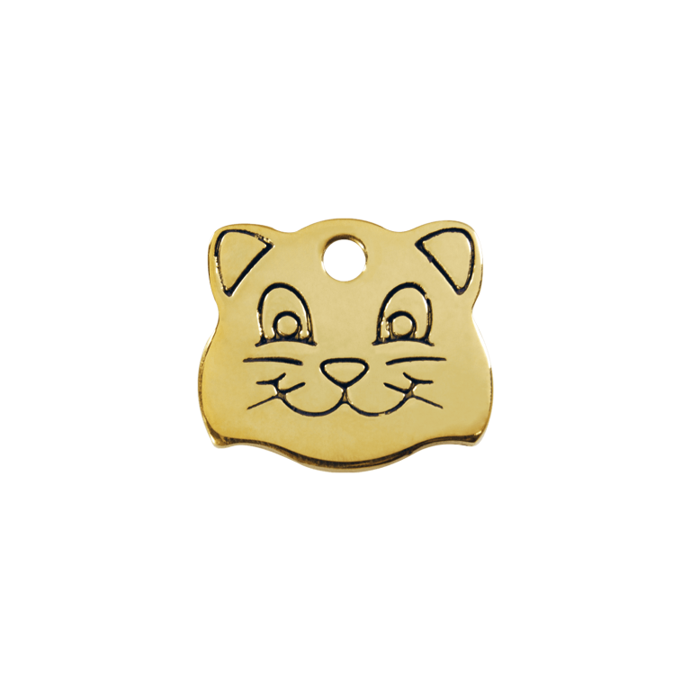 Vue avant - Médaille personnalisée pour chat Red Dingo Laiton plat - Tête de chat - Size S