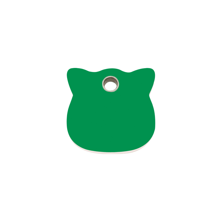 Vue avant - Médaille personnalisée pour chat Red Dingo - Collection Plastique Plat - Tête de chat - Vert - Size S