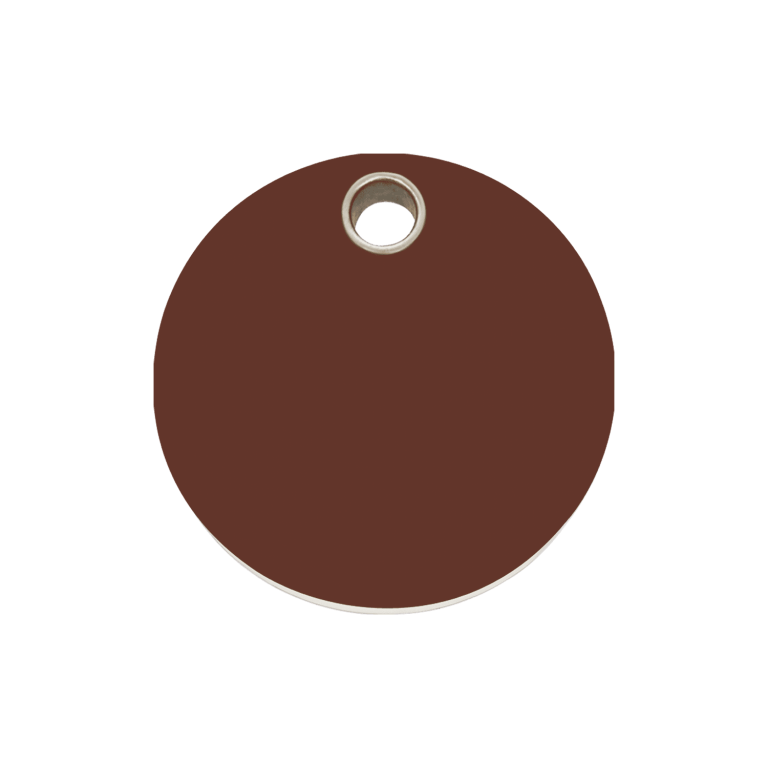 Vue avant - Médaille personnalisable pour chien Red Dingo - Plastique plat brun - Size M - Gravure incluse