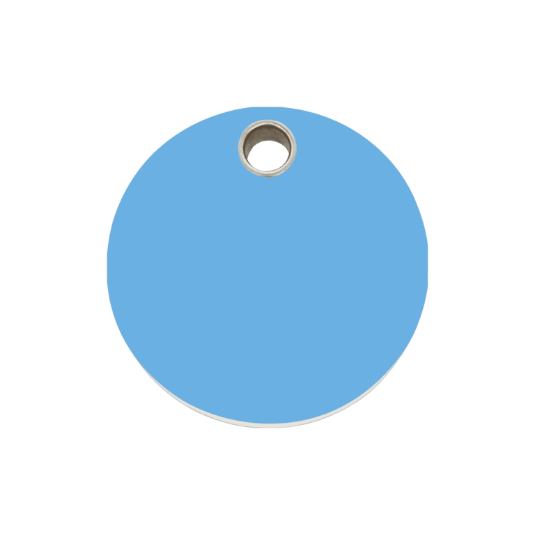 Vue avant - Médaille personnalisable pour chien - Red Dingo Plastique Plat Cercle Bleu Clair Size M