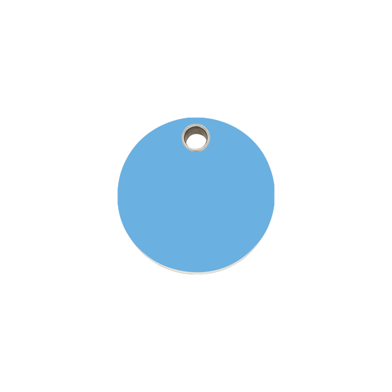 Vue avant - Médaille personnalisable pour chien/chat Red Dingo - Plastique plat bleu clair - Size S - Réf : 04-CL-LB-SM