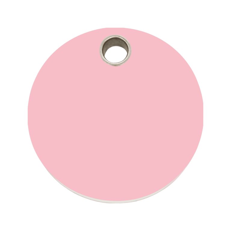 Vue avant - Médaille personnalisée pour chien - Red Dingo - Plastique plat - Cercle rose - Size L