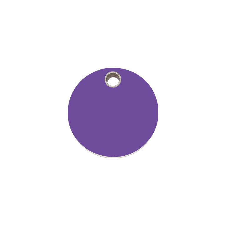 Vue avant - Médaille personnalisée pour chien/chat Red Dingo violet - Size S - Gravure - 04-CL-PU-SM